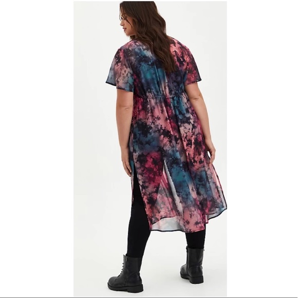 NEW Torrid Pink Teal Tie-Dye Chiffon Sheer Tie Front Kimono Duster 1X - Picture 3 of 7